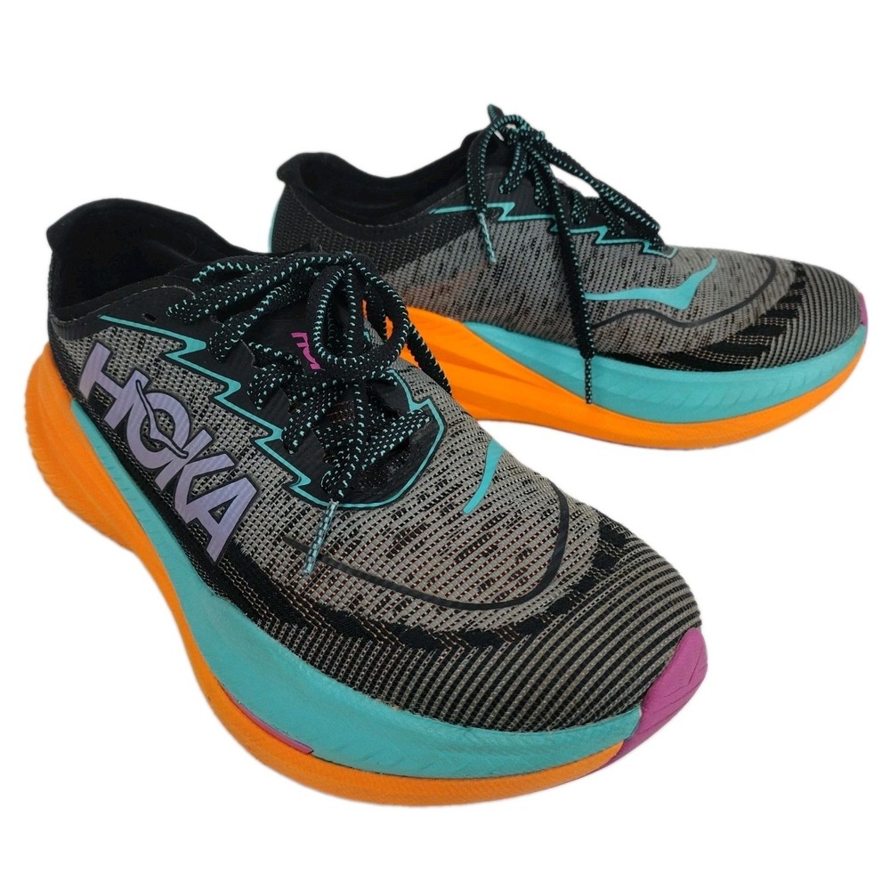 HOKA Women's Mach X 2 Carbon Plated Shoe Black-Orange-Turquoise Size 9.5B